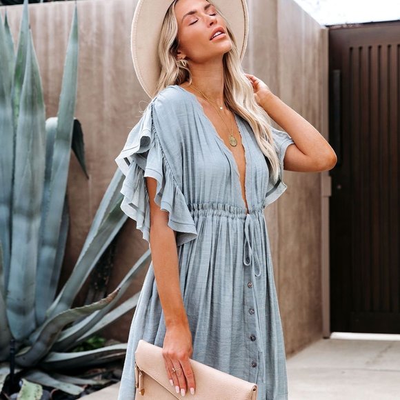 New Bohemian Mini Blue Gauze Summer Dress Swim Cover-Up - Picture 1 of 9